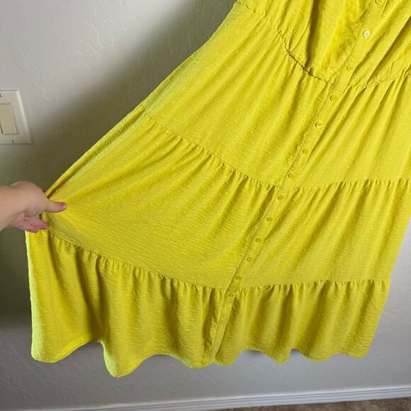 Lane Bryant Yellow Green Convertible Off-The-Shoulder Tiered Midi Dress 20 - Picture 4 of 12